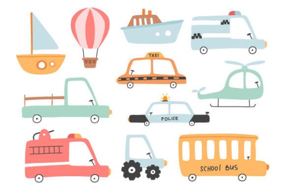 Download Cute Transport Set, Cartoon Cars Icons, - Sport Collection