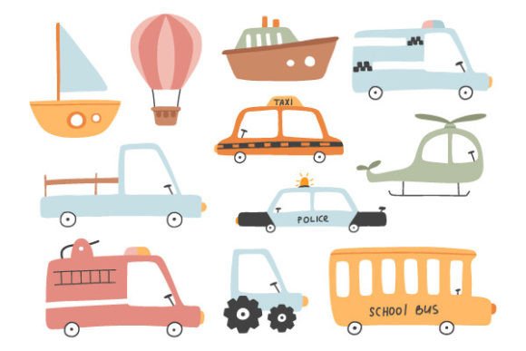 Download Cute Transport Set, Cartoon Cars Icons - Sport Collection