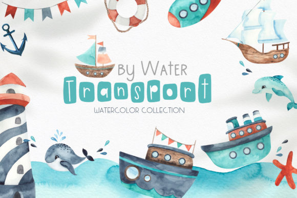 Download Watercolor Transport by Water Set - Sport Collection