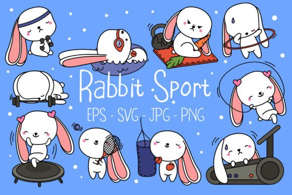 Download Set of Cute Cartoon Bunny Sportsman - Sport Collection