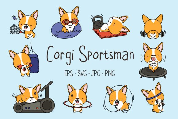 Download Cartoon Corgi Dog Sportsman, Cute Dog - Sport Collection